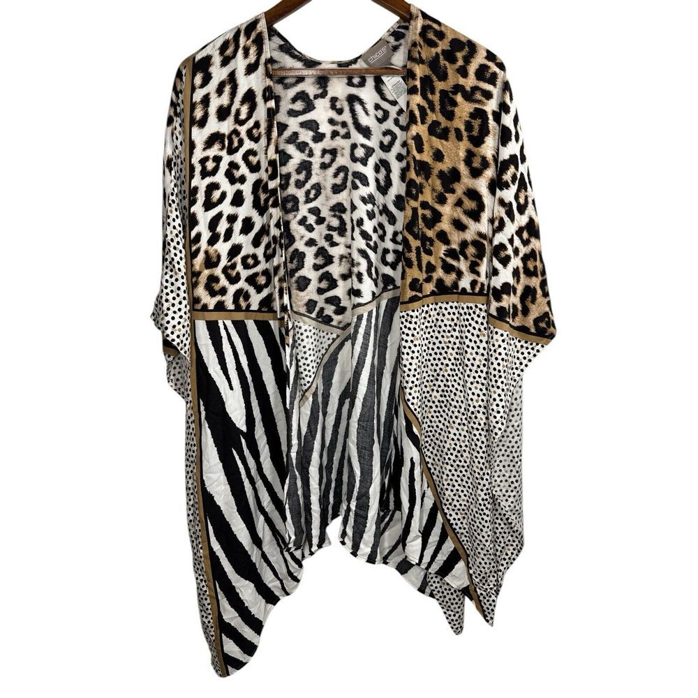 Chicos Wrap Womens OS Mixed Animal Patch Rauna‎ Open Polka Dots Safari